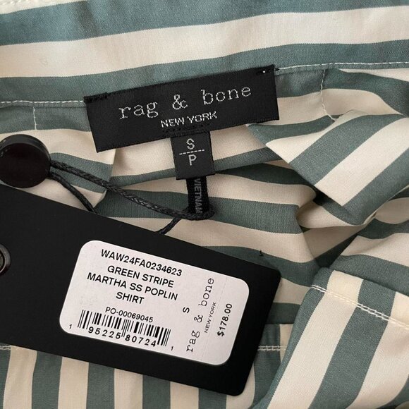Rag Bone Martha Short Sleeve Poplin Shirt in Green Stripe | Women’s Size Small - Picture 4 of 5